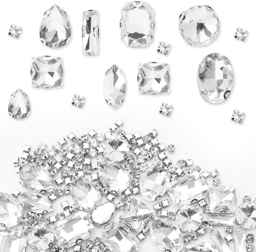 APOMOONS 240 Pezzi Strass da Cucire, 9 Tipi Strass per Tessuti, Paillettes da Cucire con Artigli, Pietre da Cucire Grandi, Cristalli Decorativi per Abiti Artigianali, Abbigliamento, Scarpe, Borse