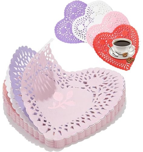ETANULPEX Centrini di carta a forma di cuore, 15,2 cm, centrini in carta con pizzo a forma di cuore, 100 pezzi, per decorazione di matrimoni, San Valentino, feste, 689