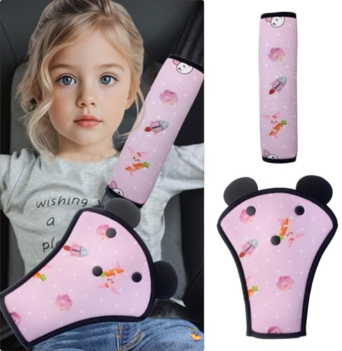 QUNXON Bälteskudde barnset, justerbar bälteskudde bil, midja bälteskudde, avtagbart bältesskydd för barn, axelskydd, bältesskydd för mer komfort på resan (Starry Sky Pink)