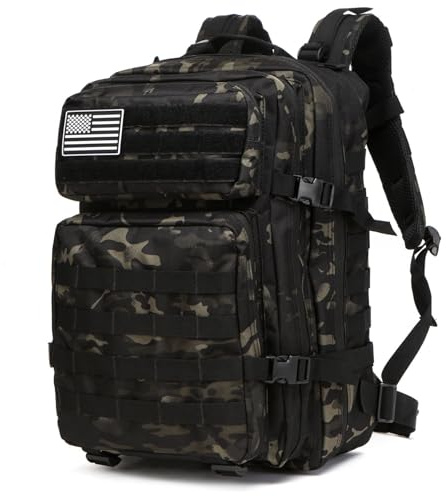 GUJOIN 50L Wasserdichter Anglerrucksack aus Militär-Nylon Taktischer Outdoor-Sportrucksack Langlebiger Wanderrucksack für Freizeit & Trekking (Tarnschwarz)