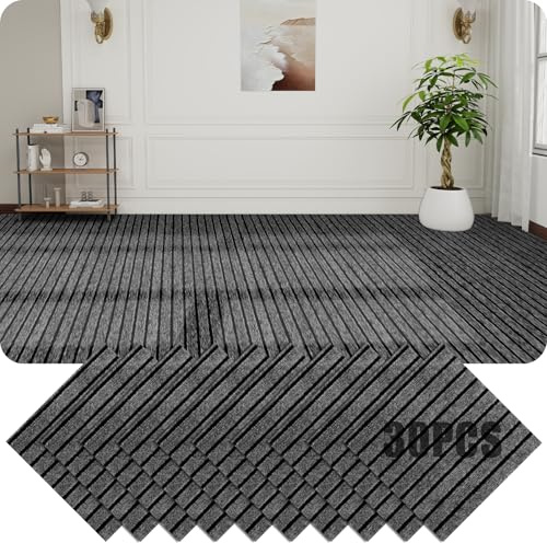 GBACHOOSE 30 styck mattplattor 30 x 30 cm, mattplattor självhäftande, matta, kakel, mattplattor självhäftande för kontor, vardagsrum, balkong (grå och svart)