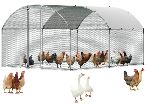 VEVOR Gallinero de Metal 3 x 4 x 2 m, Corral Grande para Gallinas con Cubierta, Cerramiento de Gallinero con Techo abuhardillado y Cerradura de Seguridad para Patos, Conejos y Aves de Corral