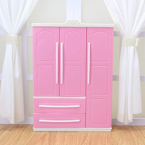 Armoire de Poupée en Plastique de Haute qualité pour Le Rangement des Vêtements et Accessoires de Poupée, Dressing Amusant, Petit Blanc 5,47x2,75x9,25 Pouces (Pink)