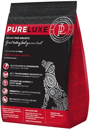 PURELUXE Grain and Gluten Free Dog Food, Lamb and Chickpea Elite Nutrition, Hypoallergenic, for All Breeds and Sizes, All Life Stages, Made in The USA, 4lbs