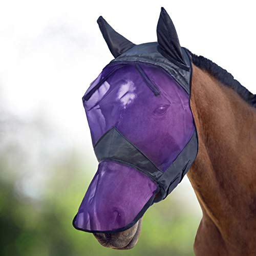 Harrison Howard CareMaster Horse Fly Mask Long Nose with Ears Full Face Black/Purple Retro Medium Cob