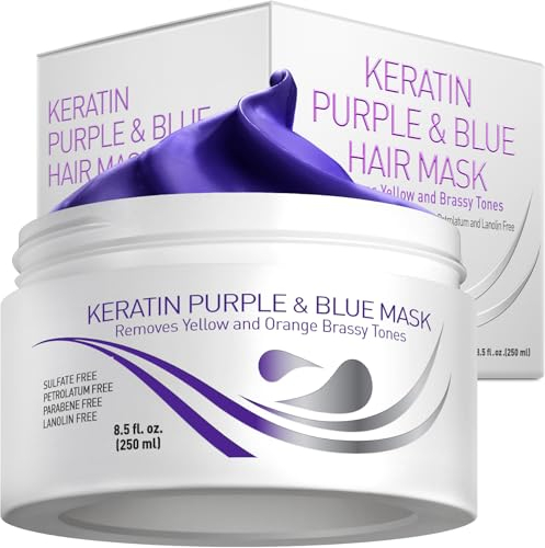 Vitamins Keratin Purple Hair Mask - Violet Blue Protein Deep Conditioner Treatment - Toner for Blonde Platinum Silver Grey Ash or Brown Coloured Dry and Damaged Brassy Hair