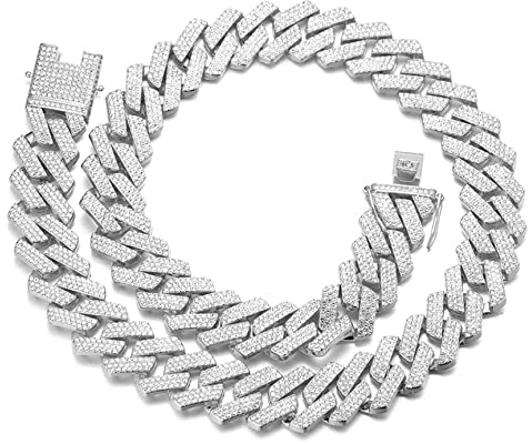 Halukakah Diamant Goldkette für Männer Iced Out,20MM Rautenblitz Dreireihige Diamanten Platin Weißgold Finish Halskette 45cm,Voll Cz Diamant Schnitt Zinken-Set,Geschenk für Ihn