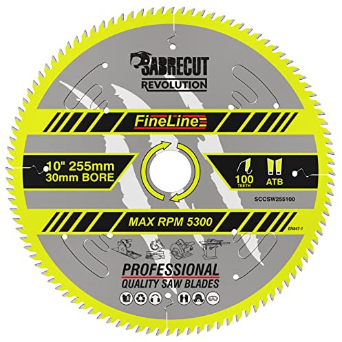 1 lame de scie circulaire SCCSW255100 SabreCut 255 mm 100T x 30 mm alésage fin pour bois contreplaqué MDF aggloméré coupe croisée et coupe déchirée