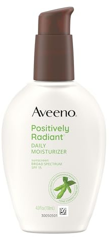 Aveeno Positively Radiant Daily Face Moisturizer with SPF 15 Sunscreen, Hydrating Facial Moisturizer with Soy Extract to Improve Skin Tone and Texture, Hypoallergenic Formula, Oil-Free, 4 FL OZ