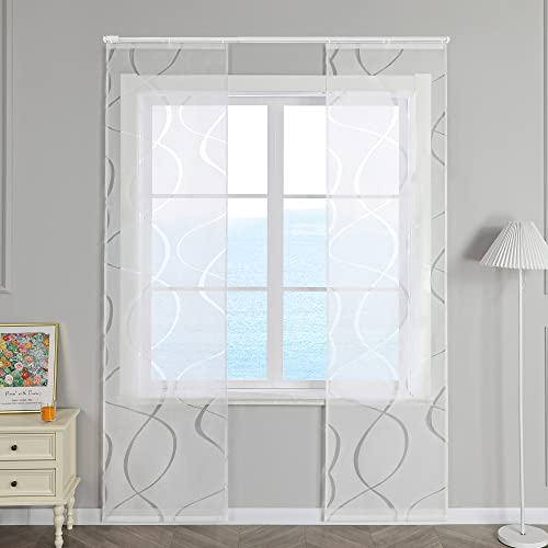 ESLIR Schiebegardinen Voile Flächenvorhänge Set 2er Schiebevorhang Wohnzimmer Gardinen mit Klettband Gardinenschals Transparent Vorhang Ausbrenner Weiß BxH 57x175cm 2 Stück