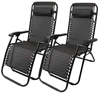 Set mit 2 klappbaren Schwerelosigkeitsstühlen Strandstühlen Sonnenliege Liege for Strandterrasse Garten Camping Outdoor-Unterstützung 200 kg (Farbe : Schwarz)