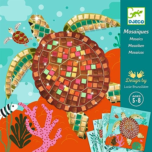 Djeco Mosaike Karibik | Kreativset für Jungen und Mädchen | Mosaiksteine Meerestiere | für Kinder ab 5 Jahren | Bastelset Basteln Schablonen | Do it Yourself DIY