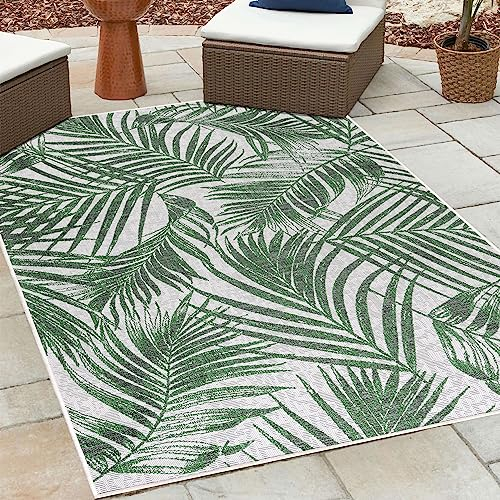 HomebyHome Outdoor Teppich Wetterfest 200x290 cm Sisal Optik Vintage Design Rechteckig Grün - Balkon Teppich Wasserfest Küchenteppich - Für Garten, Terasse, Camping, Außenbereich Teppich