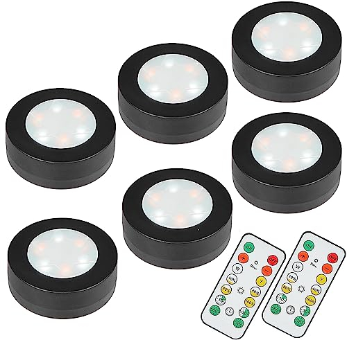 MOUJUCHI Luces de Cocina Debajo del Gabinete, Paquete de 6 Luces de Armario Luces de Pared con Pilas con Control Remoto Brillo Regulable para Armario de Pared Gabinete Escaleras Cajón Mostrador