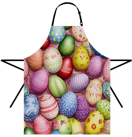 Moslion Easter Colorful Eggs Apron Paintings Polka Dots Flower Green Red Kitchen Chef Waitress Cook Aprons Bib with Adjustable Neck for Women Men Girls 27x31 Inch