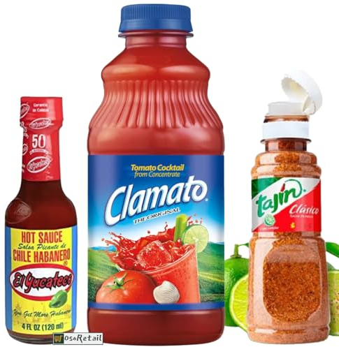 Pack Michelada OsoRetail | Clamato Original 950ml + Tajín Clásico 142g + Salsa Picante El Yucateco Rojo 120ml | Kit Completo para Micheladas Caseras