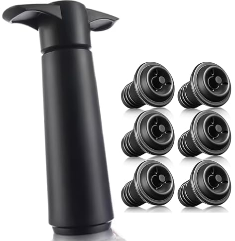 Marstey Wine Saver with 6 Pcs Vacuum Wine Stopper, Black Reusable Wine Vacuum Pump and Wine Bottle Sealer Vacuum to Keep Wine Fresh, Wine Pump + 6 Wine Stoppers for Wine Lovers, MRS-4489715