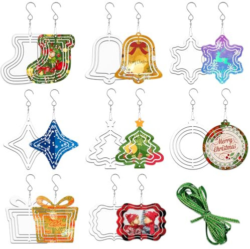 WindMage 16 Pack 3inch 4inch Sublimation Wind Spinner Blanks 3D Aluminum Metal Wind Sculpture Kinetic Spinners for Yard and Garden Indoor Art Sublimation Christmas Ornament Hanging Decoration