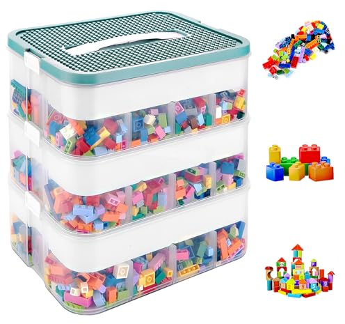 JMIATRY Scatole Plastica con Coperchio per Lego 30,5 x 23 x 32,5 cm, 3 Strati Trasparenti Scatola per Scomparti, Contenitori Mattoncini Impilabili Per riporre piccoli oggetti