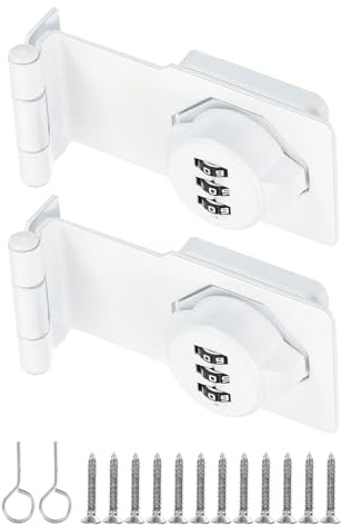 PATIKIL Candado de Pestillo para Gabinete de 3.5 Pulgadas, 2 Piezas de Cerradura de Combinación de Seguridad de 3 Dígitos A 90 Grados para Puertas de Granero, Color Blanco
