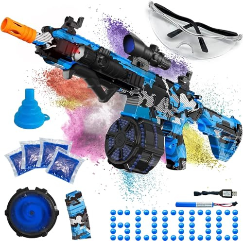 Electric Gel Ball Blaster, High Speed Automatic Splatter Ball Blaster with 60000+ and Goggles, JIFTOK Rechargeable Splatter Ball Toys for Outdoor Activities Shooting Game Party Favors-Blue Black