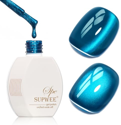 SUPWEE Gel nagellack med magnet, Glossy Cat Eye Gel nagellack blå | Holografisk kattögongel galax nagelpolish för gör-det-själv nagelkonst manikyrsalong 15 ml