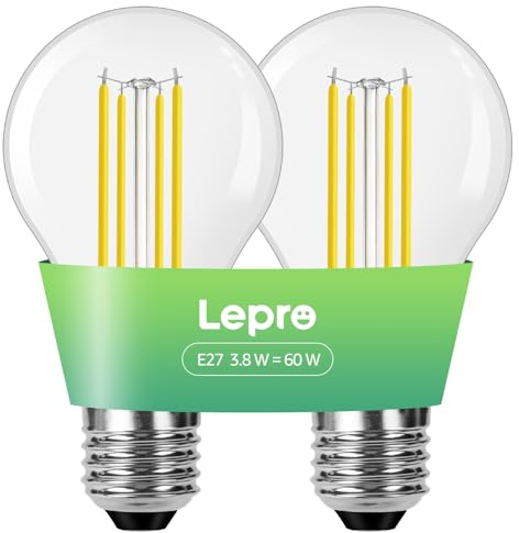 Lepro Bombilla LED E27 Luz Blanco Cálido 2700 K, Lámpara LED de 3.8 W y 806 lúmenes, Reemplaza Bombilla LED Convencional de 60 W, Ahorro de energía de haz de 300°, Casquillo E27 Paquete de 2