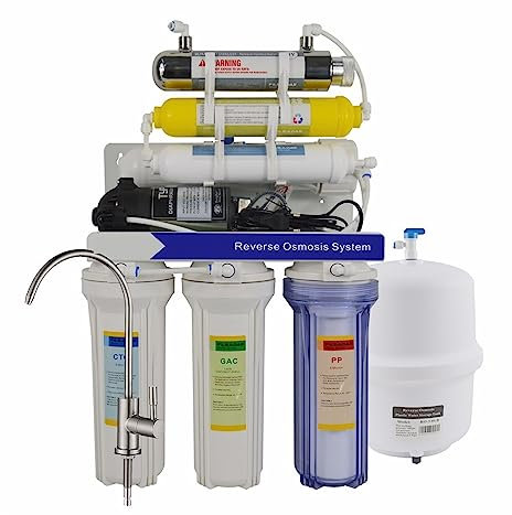 ZKLGS Impianto ad osmosi inversa, di filtraggio dell'Acqua a osmosi inversa a ultravioletti a 7 stadi sotto Il lavandino - 75GPD, purificatore mineralizzante con 6W UV
