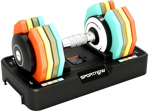 SPORTNOW Mancuerna Ajustable Octogonal 5 en 1, Pesas y Mancuernas Ajuste Rápido de 5 a 25 kg, con Base de Almacenamiento y Mango Antideslizante, Equipo de Entrenamiento para Gimnasio en Casa