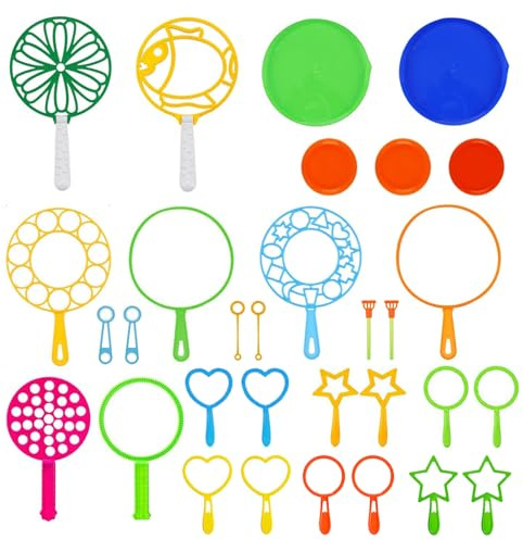 Bubble Wands – 31 PCS Giant Bubble Wand Set with Large, Medium & Small Wands and Trays, Outdoor Bubble Kit for Parties, Birthdays, Beach, Park & Backyard Fun, Colourful Floating Bubbles Play Set