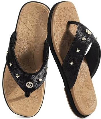 ONCAI Women's Flat Flip Flops Summer Trendy Dressy Beach Vacation Essentials Sandals Cute Pool Walking Rivet Sandalias with Waterproof Outdoor Rubber Sole UK 4-9