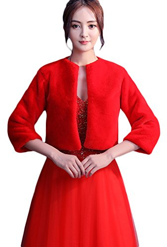 Insun Mujeres Chal Estolas de piel Boleros para fiesta bodas Rojo