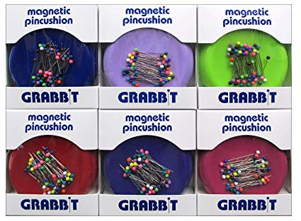Grabbit Magnetic Sewing Pincushion with 50 Plastic Head Pins - Assorted Colors