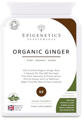 Organic Ginger 330mg | Natural Zingiber Officinale Herb Supplement | 60 Vegan Friendly Capsules UK Made | 1 Capsule Daily (2 Month Supply)