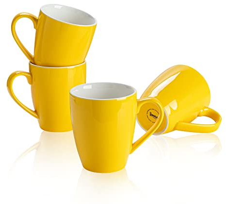 Sweese Porcelain Coffee Mugs - 16 Ounce (Top to the Rim) for Coffee, Latte, Tea, Cocoa, Set of 4, Yellow