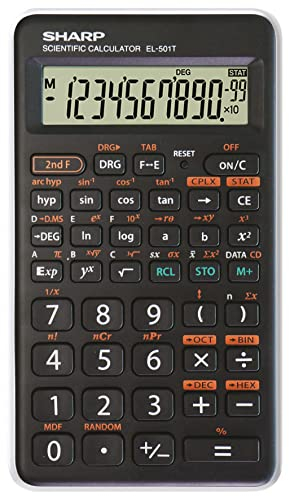 SHARP Wissenschaftlicher Schulrechner (146 Funktionen, 1-zeilig), schwarz/weiß EL501TBWH