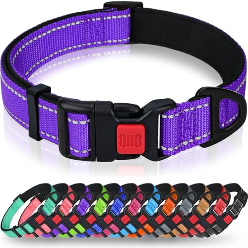 Taglory collare per cani, Imbottito Nylon Regolabile Traspirante Riflettente Collari per Cani di Taglia Media, Viola