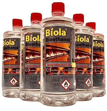 Biola Bioethanol Fireplace Fuel 6L (6 x 1L Bottles) | High Purity Ethanol Fuel for Bioethanol Fires | No Odour, Clean Burning, Eco-Friendly.