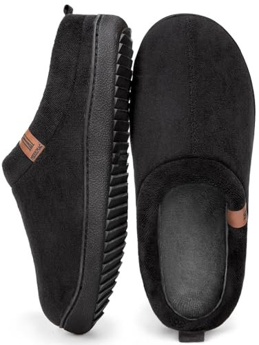 MERRIMAC Men's Slip-on Slippers Comfy Memory Foam Non-slip Indoor House Shoes Dark Black,13 UK