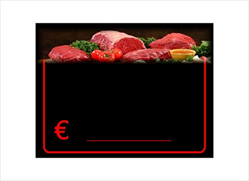 Lot de 30 etiquettes de prix porte prix tableau de prix marqueur plastifies pour la boucherie 8,3x11,3 centimètres + 30 supports + 1 marqueur non toxique