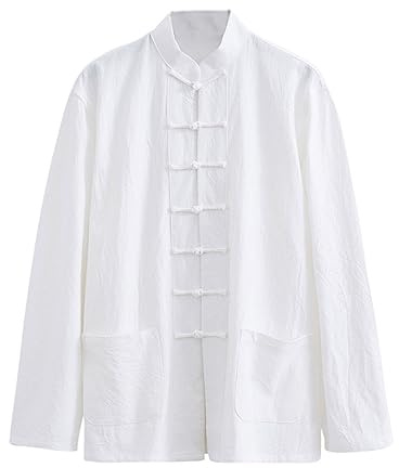Veste Kung Fu Loose, Tai Chi Uniforme Hommes Chinoise Kung Fu Vêtements Coton Linge de Linge Vêtements Chun, Manches Longues Tang Costume Hanfu Veste Hanfu Couteau D White-2XL