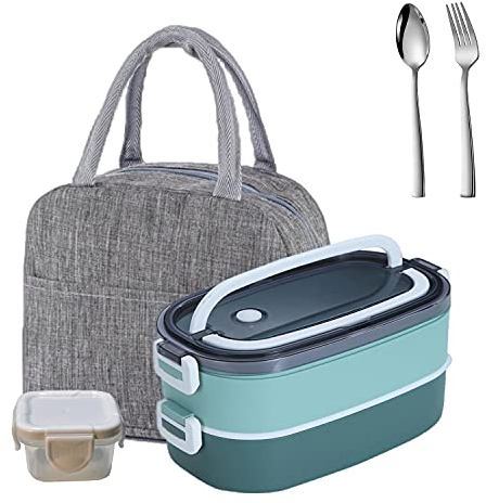 LUNALING Porta Pranzo da Lavoro a 2 Strati, Bento Box 1600 ml/56oz, Adatto per Studio e Lavoro, Scatola con Borsa Isolante, Riscaldamento a Microonde