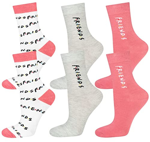Warner Bros Friends Calcetines Mujer Divertidos Medias Altos Algodon Socks Invierno 35-40 Rosa 3 Pares