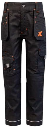 Xpert - Pantalon de travail junior élastique pour garçon. Pantalon cargo de combat à coupe conique pour garçons avec panneaux extensibles, poches utilitaires multiples, taille élastiquée et détails