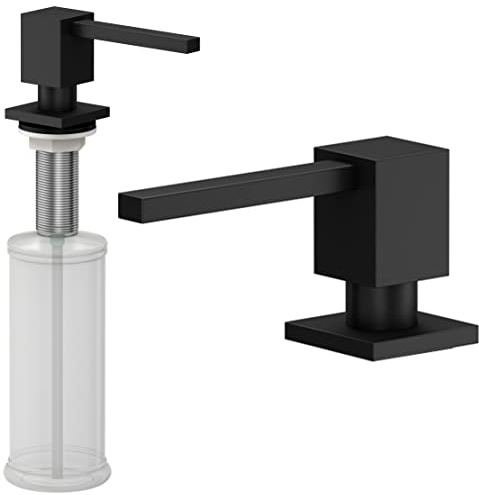 QUADRON Seifenspender EMMA Reiner Kohlenstoff 350ml Spülmittelspender, Metall & Plastic Nachfüllbarer Soap Dispenser, Spender Geeignet für Küche, Handseife, Shampoo, Duschgel, Waschmittel, Bad