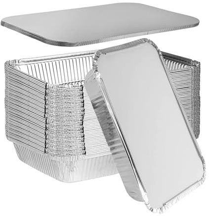 Xinfuquan 20 Piezas Bandejas de Papel Aluminio con Tapa,Bandejas de aluminio,Bandeja de horno de papel de aluminio para Barbacoa para Cocinar,Almacenar y Congelar,2200ml/Moldes desechables