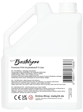 Bastelzone Colla vinilica PVA Premium 3 litri. Applicazione universale per tutti i materiali come legno, carta, ecc. Colla bianca antistrappo, trasparente una volta asciugata