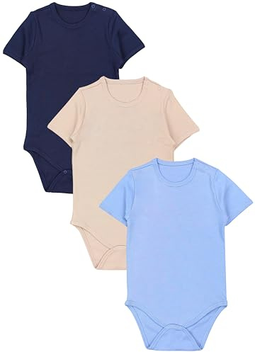 TupTam Body Bebé – Pack de 3 Bodies Bebé Recién Nacido, Body Bebé Niño y Niña 100% Algodón, Beige/Azul Oscuro/Azul Denim, 110