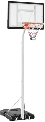 HOMCOM Canestro da Basket per Adulti con Ruote, Regolabile in Altezza 260-310 cm, Canestro Basket da Esterno e Interno con Tabellone e Supporto in Plastica, Bianco