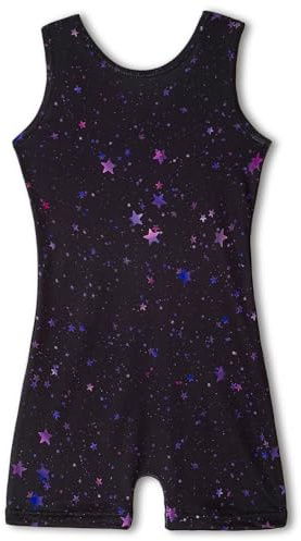 YDMZX Leotards for Girls Gymnastics Size 8-9 Big Kids Tumbling Outfits Biketards Unitards Black Stars
